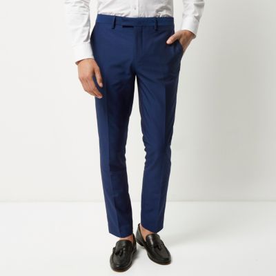 Bright blue skinny suit trousers